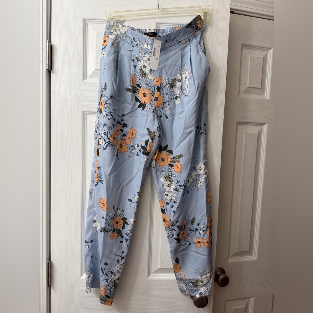 J. Crew Floral Print Pants in Light Blue and Orange